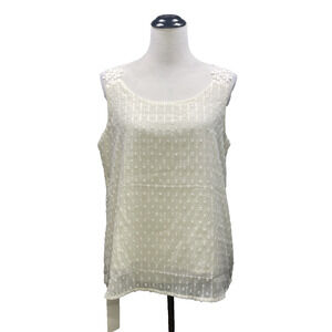 NWT Falechay Womens L Boho Swiss Dot Tank Top Chiffon Floral Lace Applique Ivory